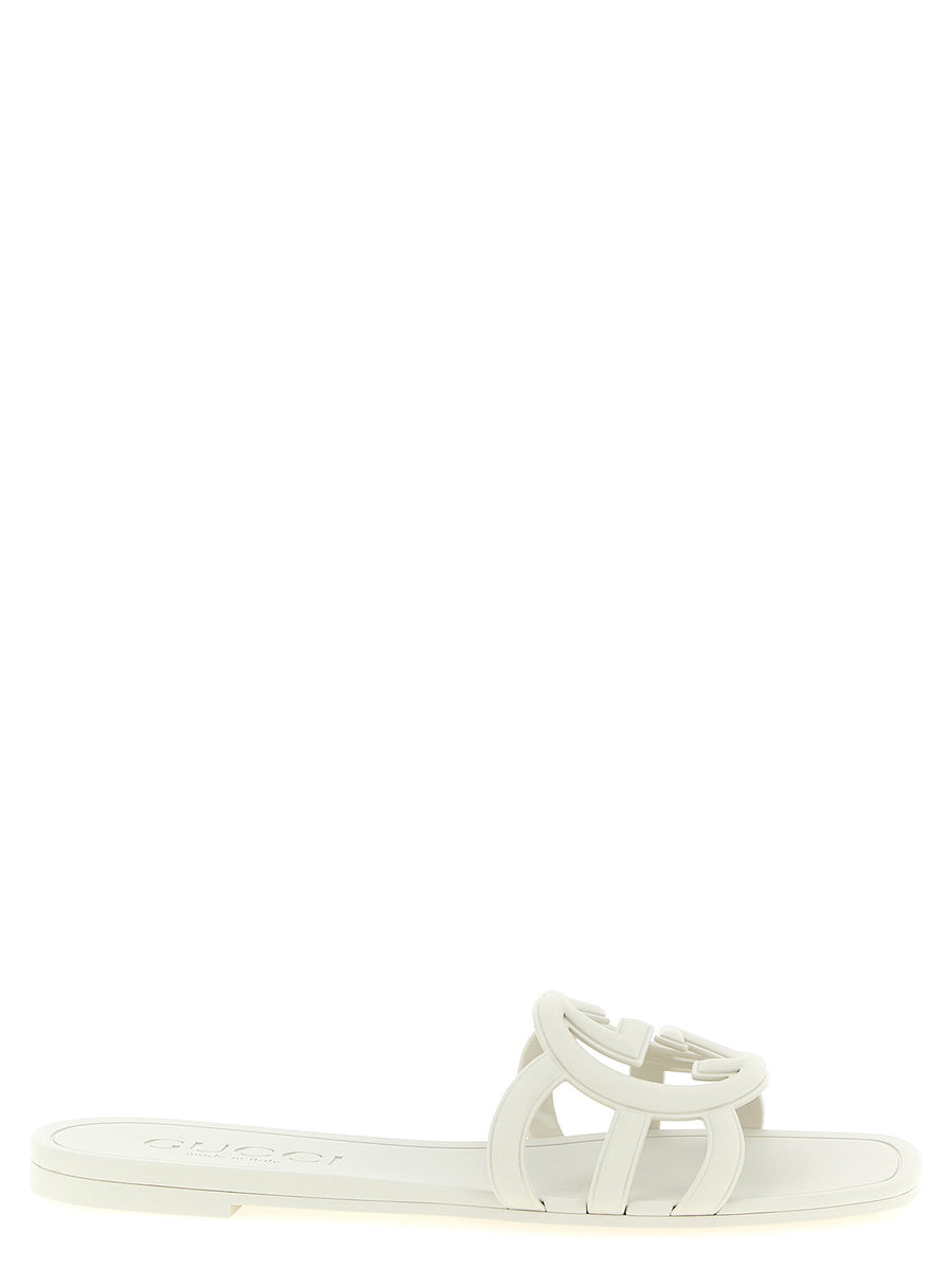 Gucci Incrocio GG Sandals Lido Line Rubber Gray For Women EU Sizes