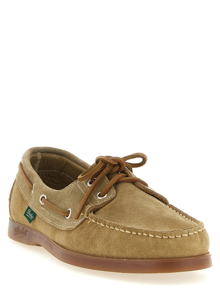Paraboot Barth Boat Shoe For Men Beige Calfskin Leather With Leather Lined Interior And Natural Rubber Sole