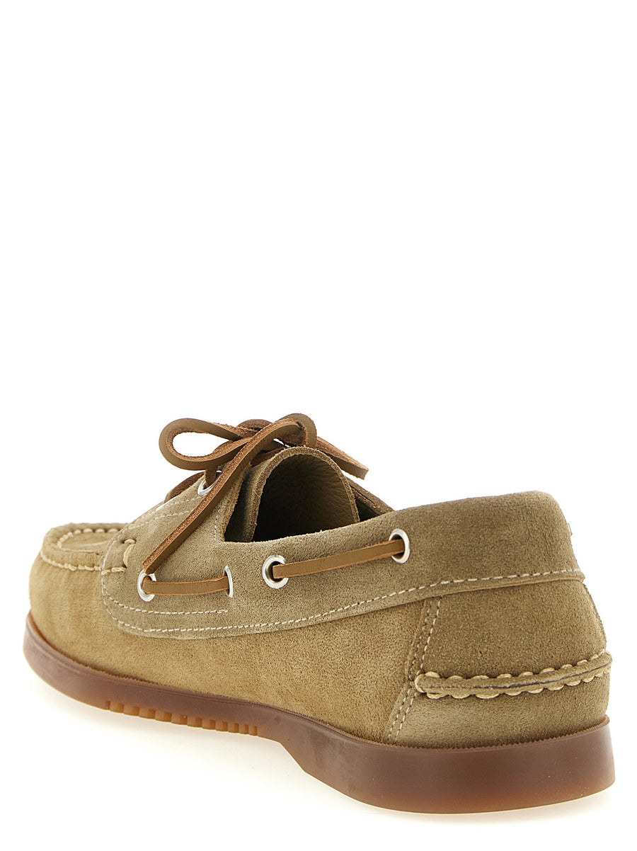 Paraboot Barth Boat Shoe For Men Beige Calfskin Leather With Leather Lined Interior And Natural Rubber Sole