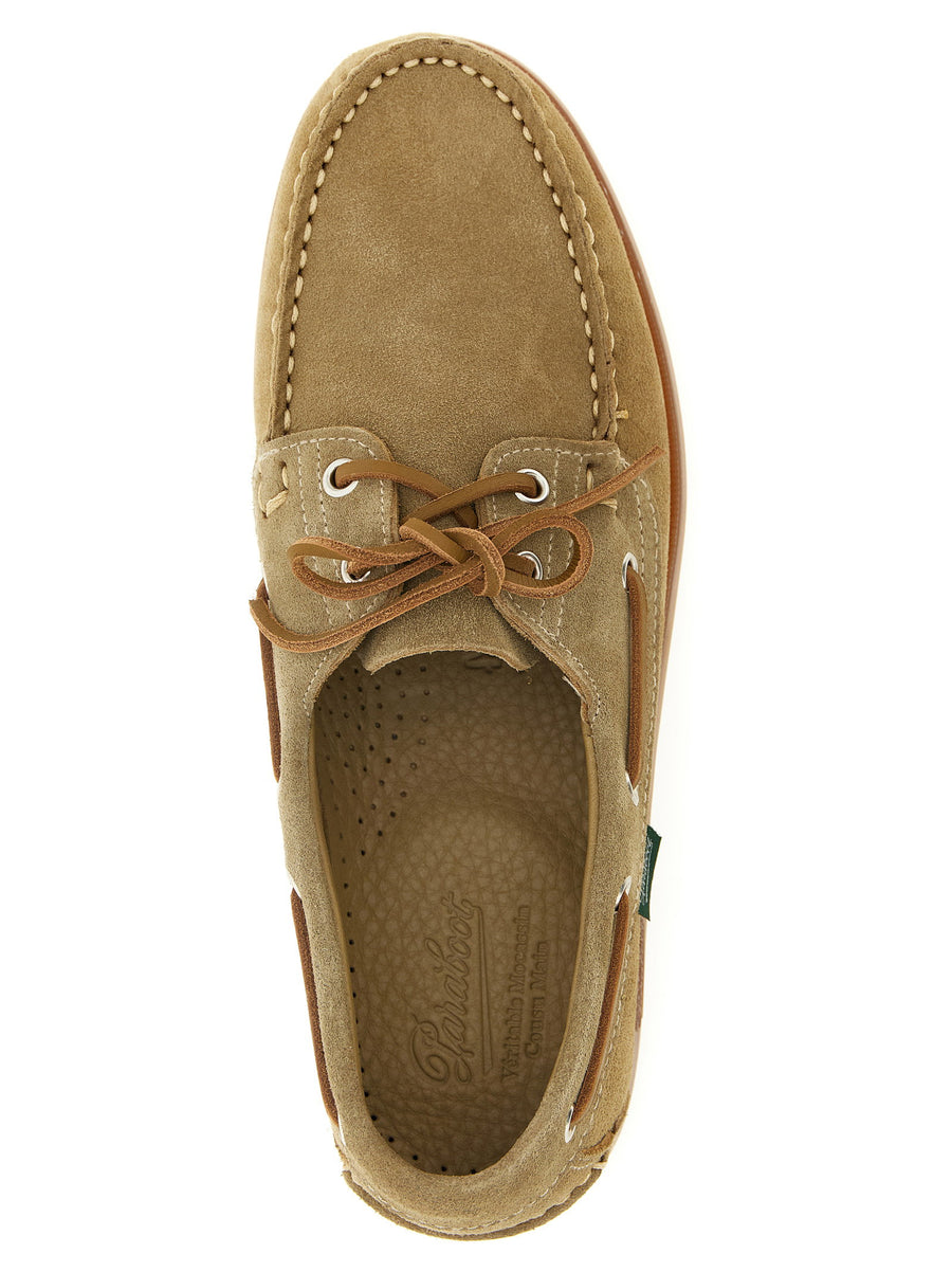 Paraboot Barth Boat Shoe For Men Beige Calfskin Leather With Leather Lined Interior And Natural Rubber Sole