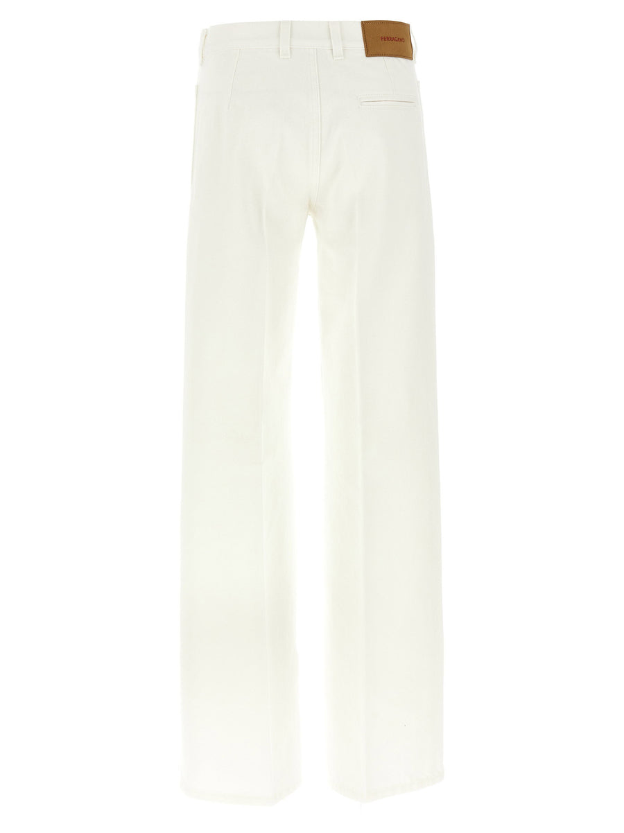 Ferragamo White Cotton Denim Straight Jeans for Women With Wide Leg Silhouette for Modern Refined Style