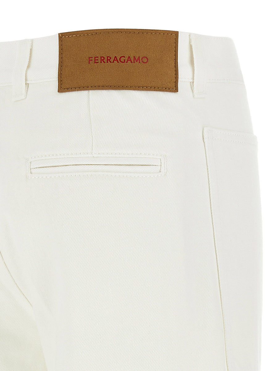 Ferragamo White Cotton Denim Straight Jeans for Women With Wide Leg Silhouette for Modern Refined Style