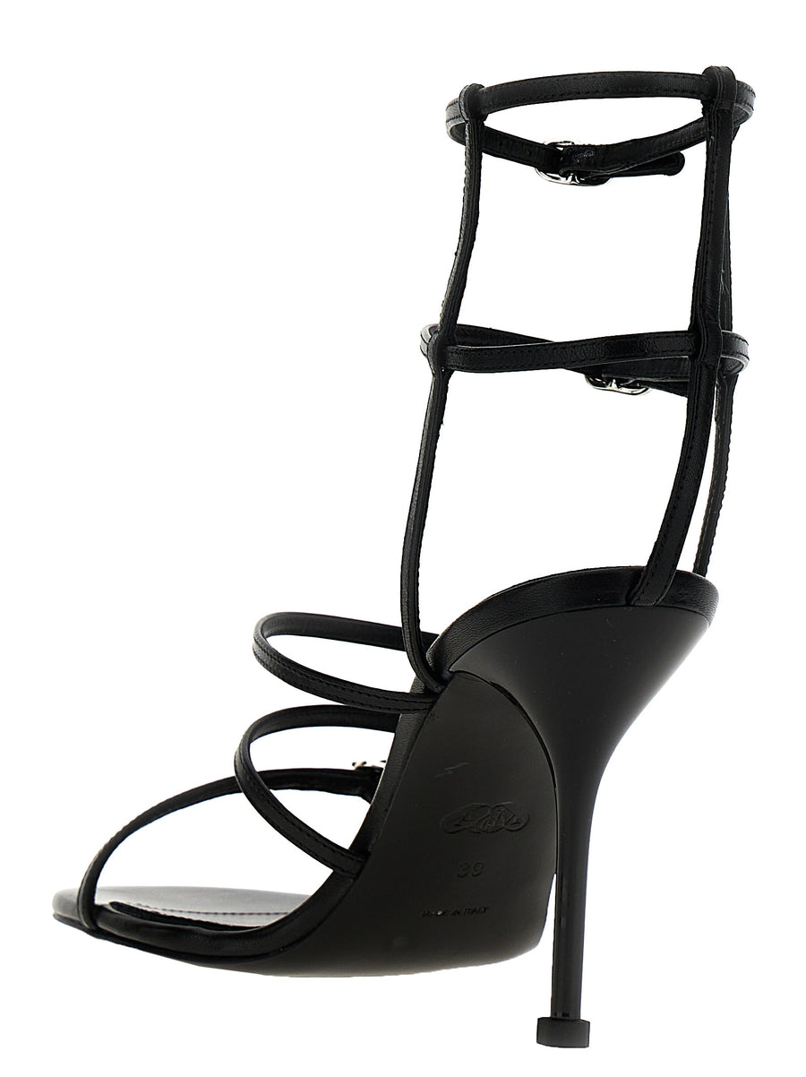 Alexander McQueen Strap Leather Sandals For Women Black Sheepskin With Adjustable Straps And 10cm Lacquered Heel