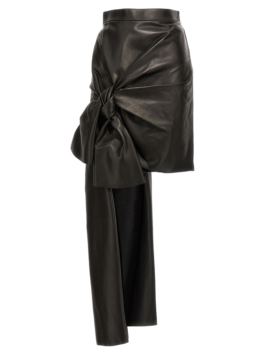 Alexander McQueen Maxi Bow Leather Skirt For Women High Waist Lambskin Luxury Evening Wear