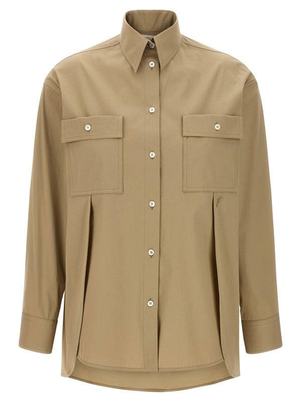 Ferragamo Pannelli Shirt For Women Tailored Panel Construction In Beige Stretch Cotton Poplin