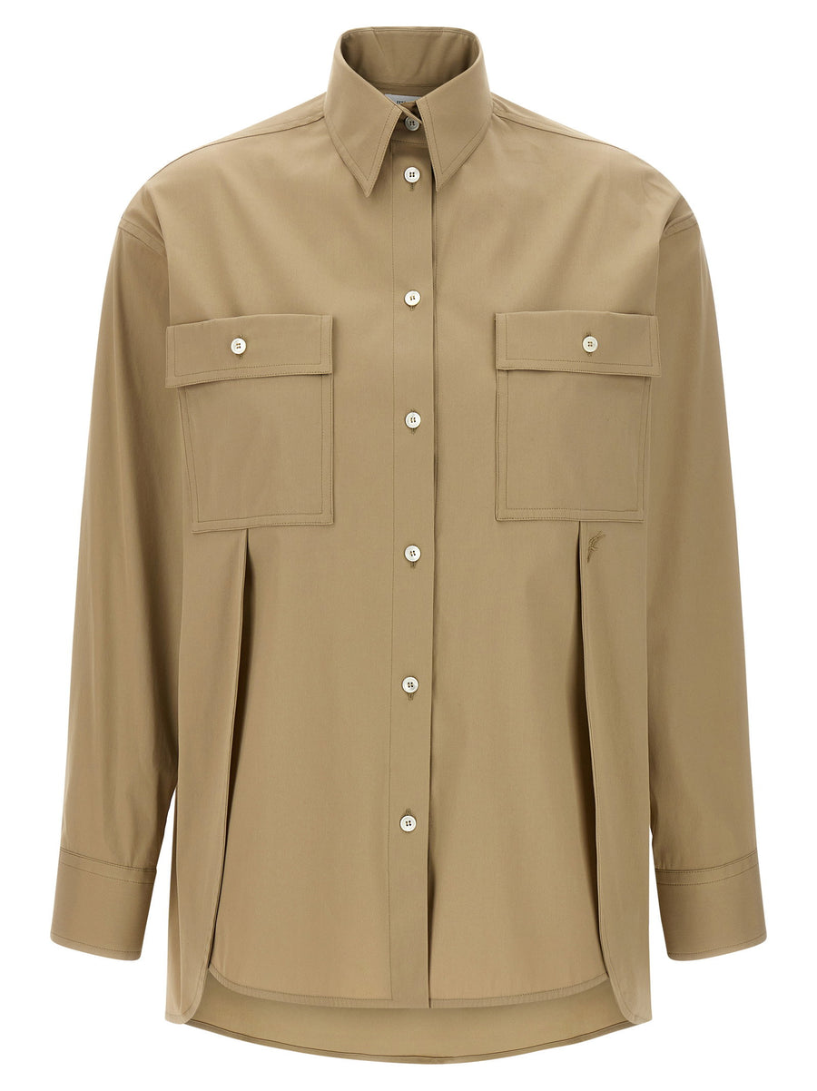 Ferragamo Pannelli Shirt For Women Tailored Panel Construction In Beige Stretch Cotton Poplin