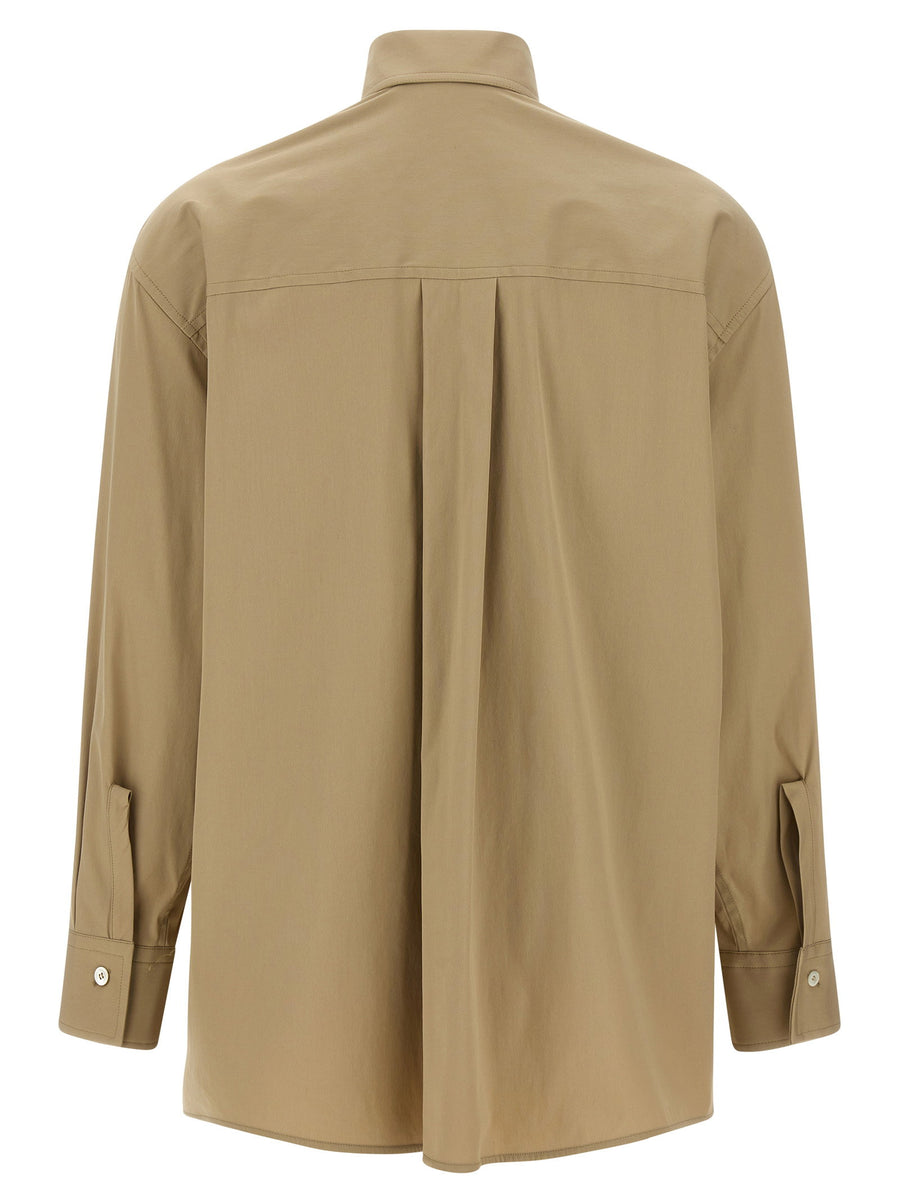 Ferragamo Pannelli Shirt For Women Tailored Panel Construction In Beige Stretch Cotton Poplin