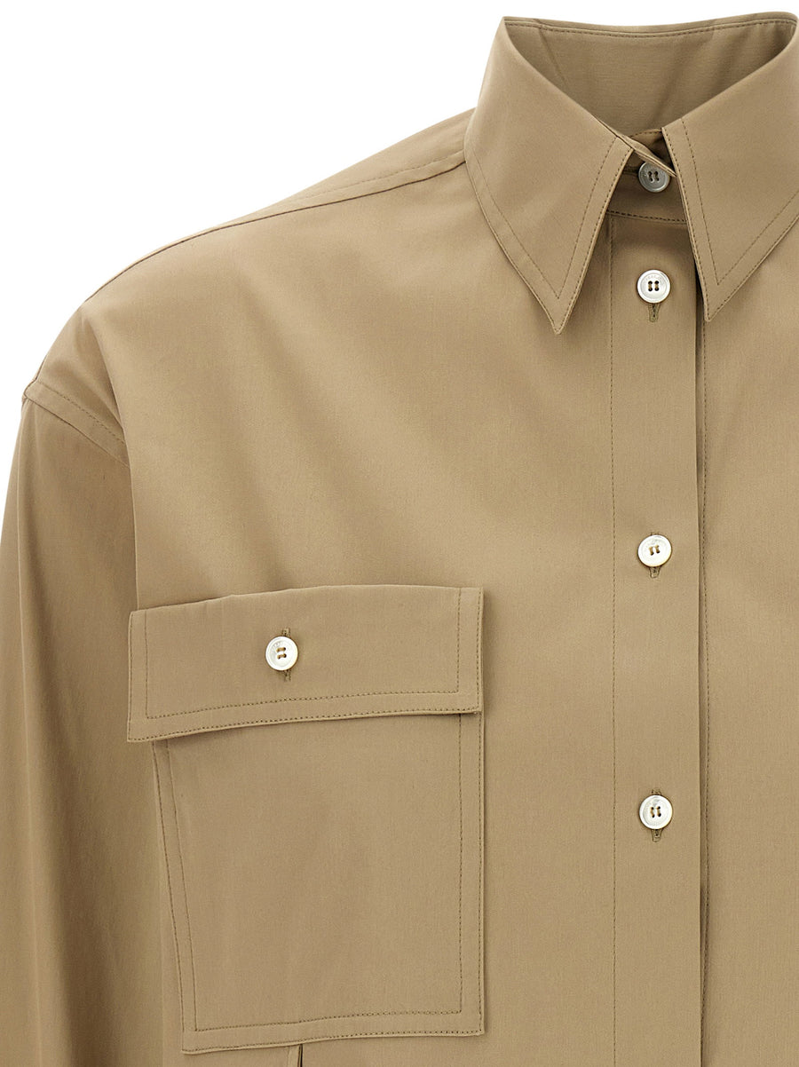 Ferragamo Pannelli Shirt For Women Tailored Panel Construction In Beige Stretch Cotton Poplin