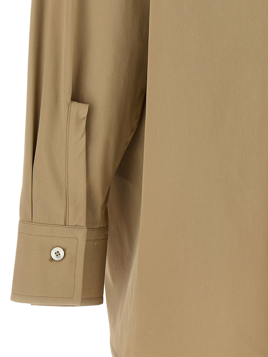 Ferragamo Pannelli Shirt For Women Tailored Panel Construction In Beige Stretch Cotton Poplin