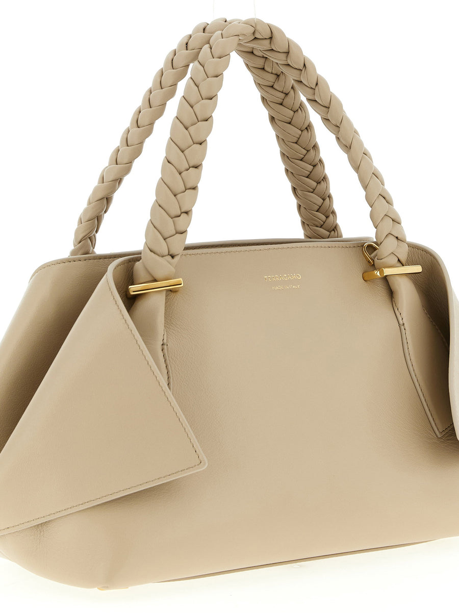 Ferragamo Handbag Luxurious Gray Calfskin With Adjustable Strap And Zip Closure For Women Everyday Use