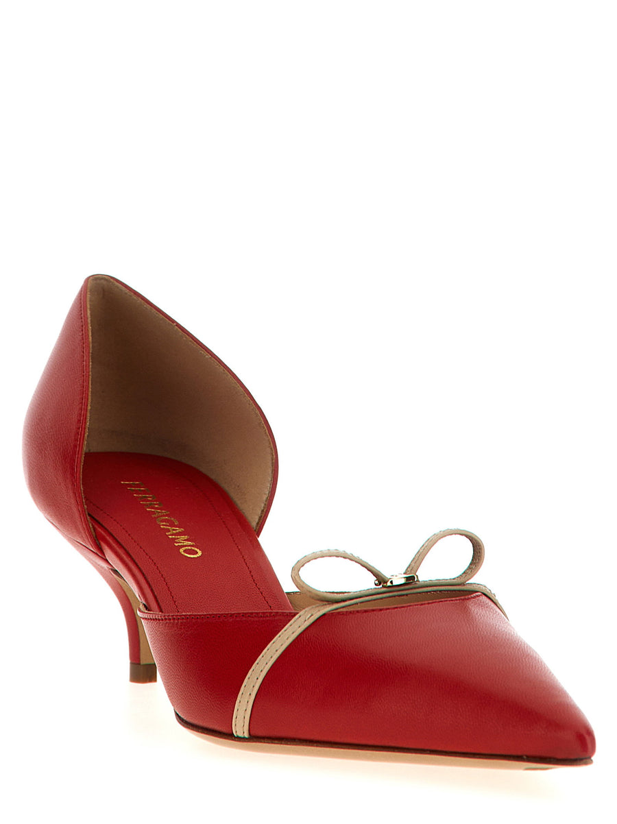 Ferragamo Gyoia Pumps Red Goat Leather Front Strap Pointed Toe