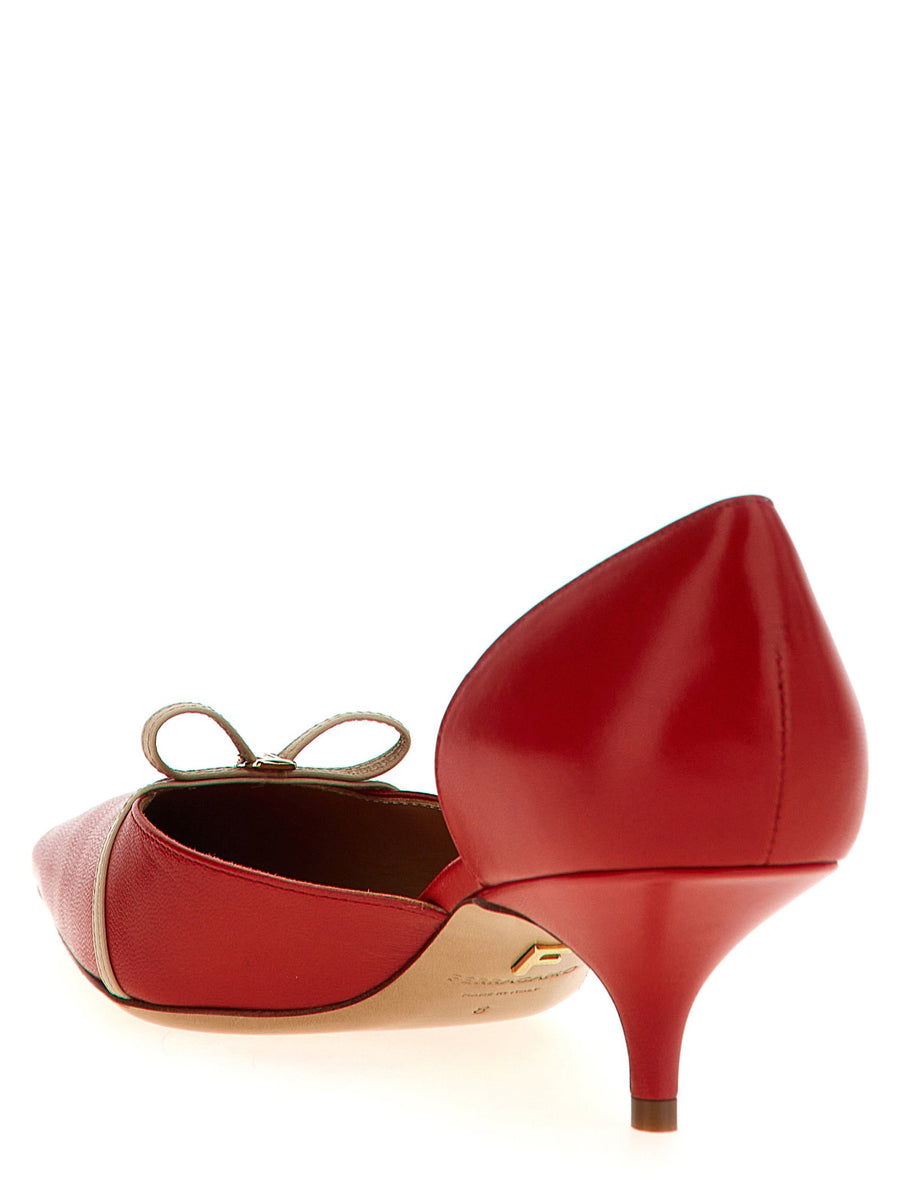 Ferragamo Gyoia Pumps Red Goat Leather Front Strap Pointed Toe
