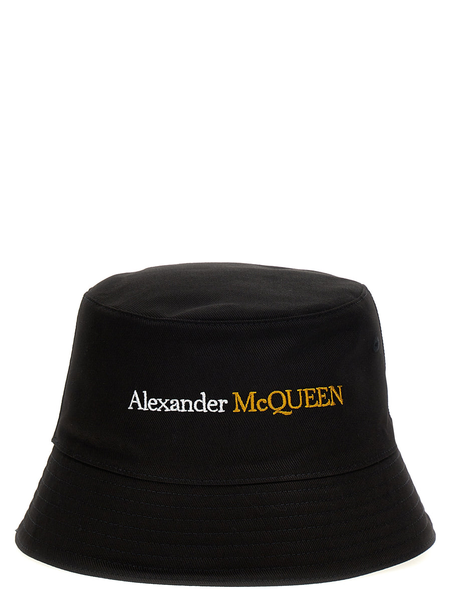 Alexander McQueen Logo Bucket Hat For Men Luxury 100 Percent Cotton With Signature Embroidery