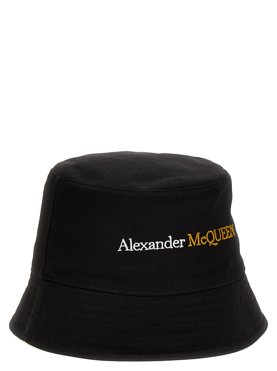 Alexander McQueen Logo Bucket Hat For Men Luxury 100 Percent Cotton With Signature Embroidery