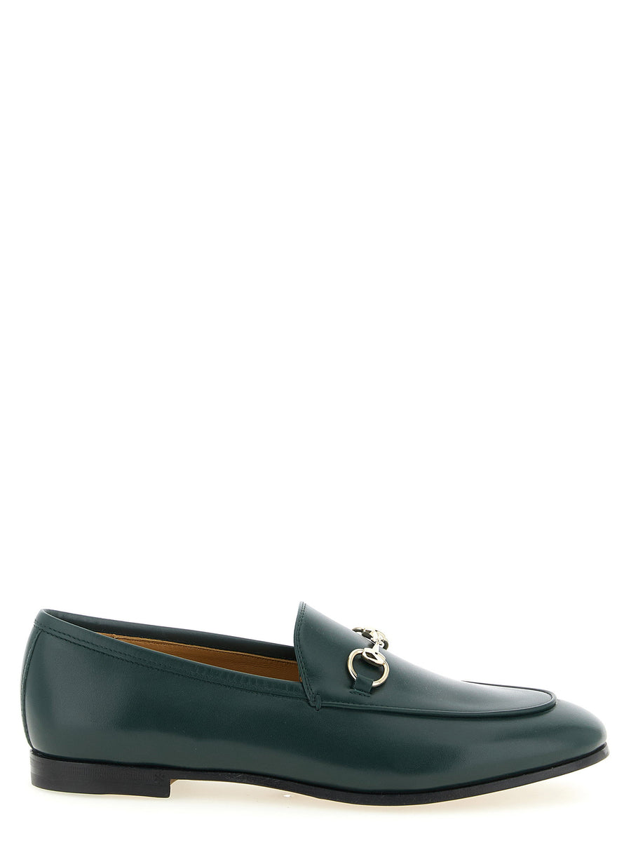 Gucci Jordaan Green Calfskin Leather Loafers Almond Toe With Morsetto