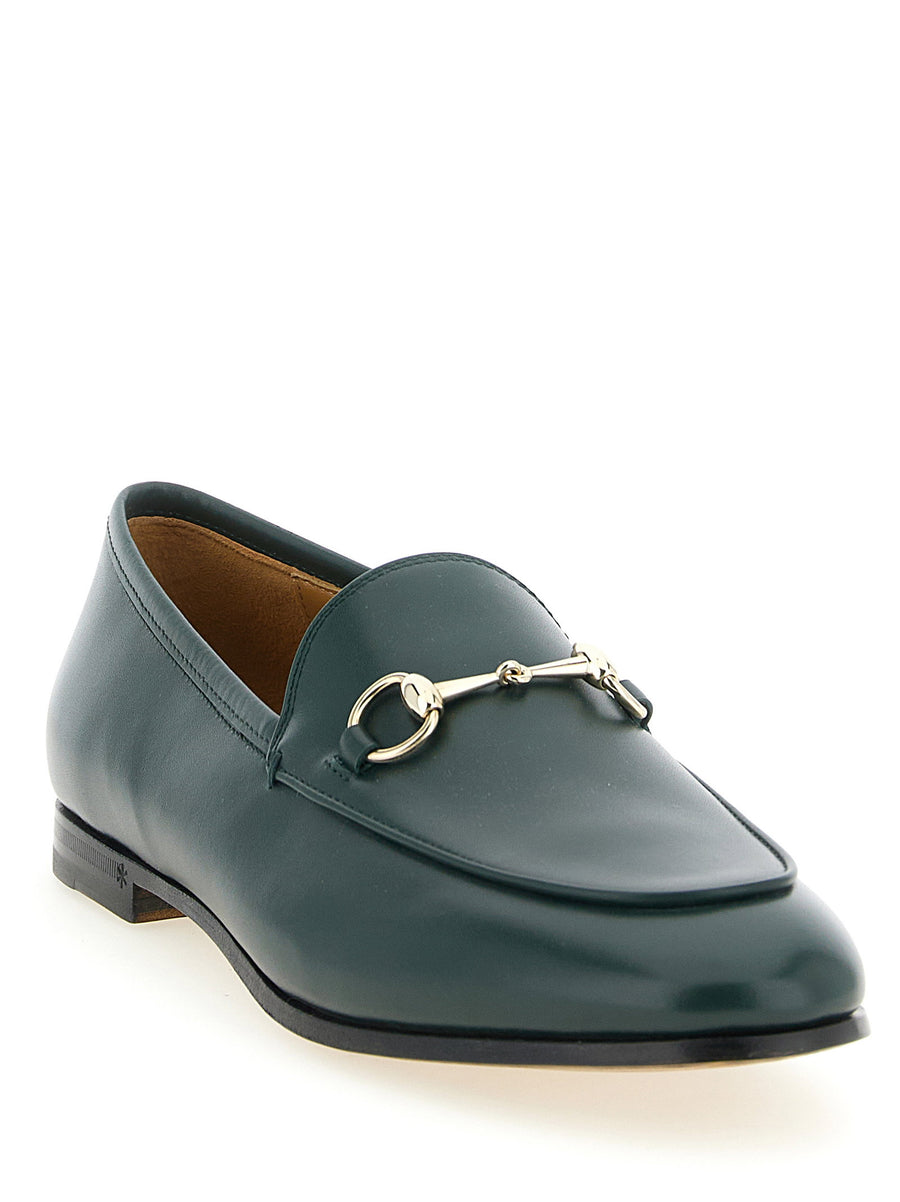 Gucci Jordaan Green Calfskin Leather Loafers Almond Toe With Morsetto
