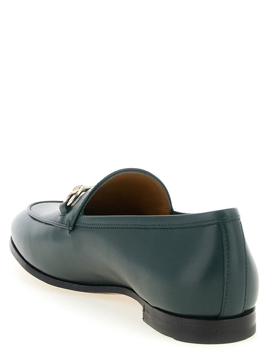 Gucci Jordaan Green Calfskin Leather Loafers Almond Toe With Morsetto