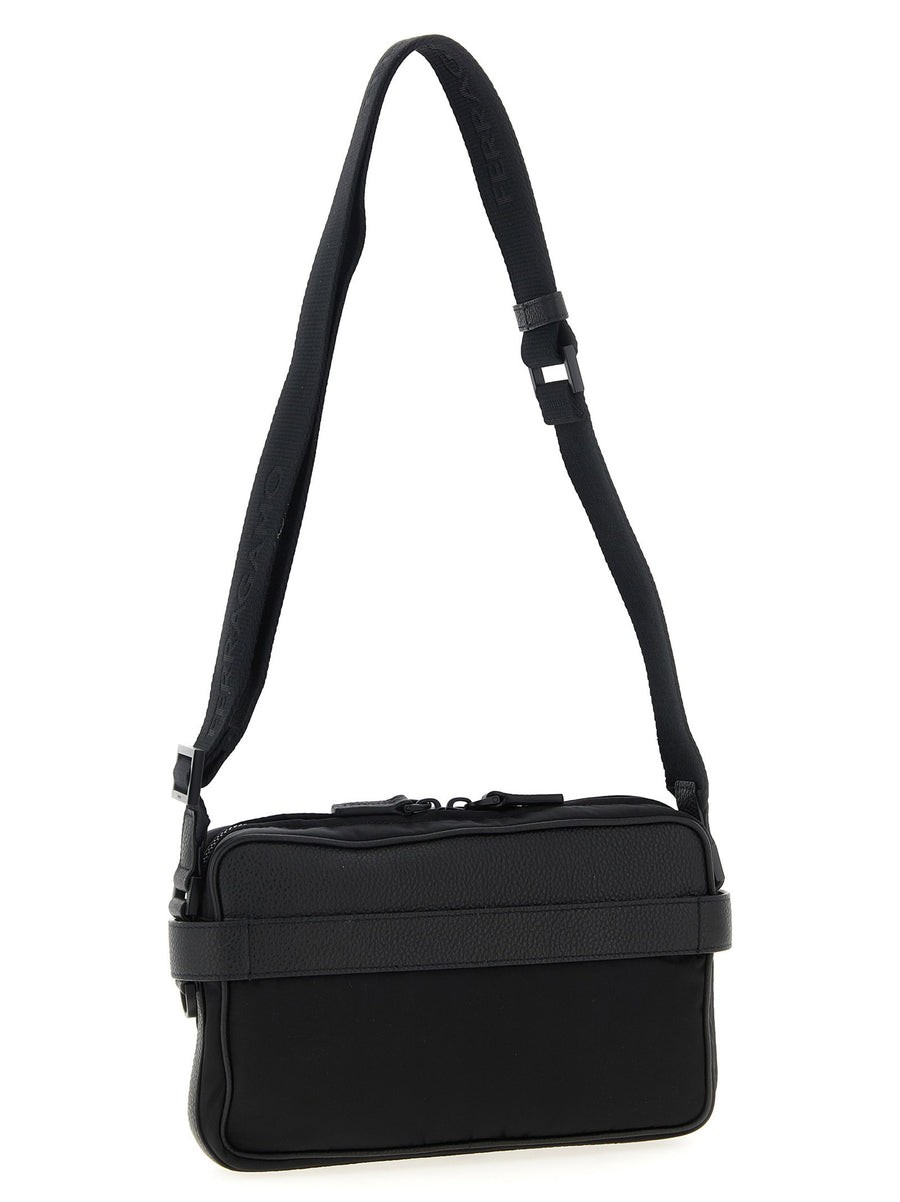 Ferragamo Twins Nylon Crossbody Bag For Men Compact City Carry With Leather Trim And Secure Zipper