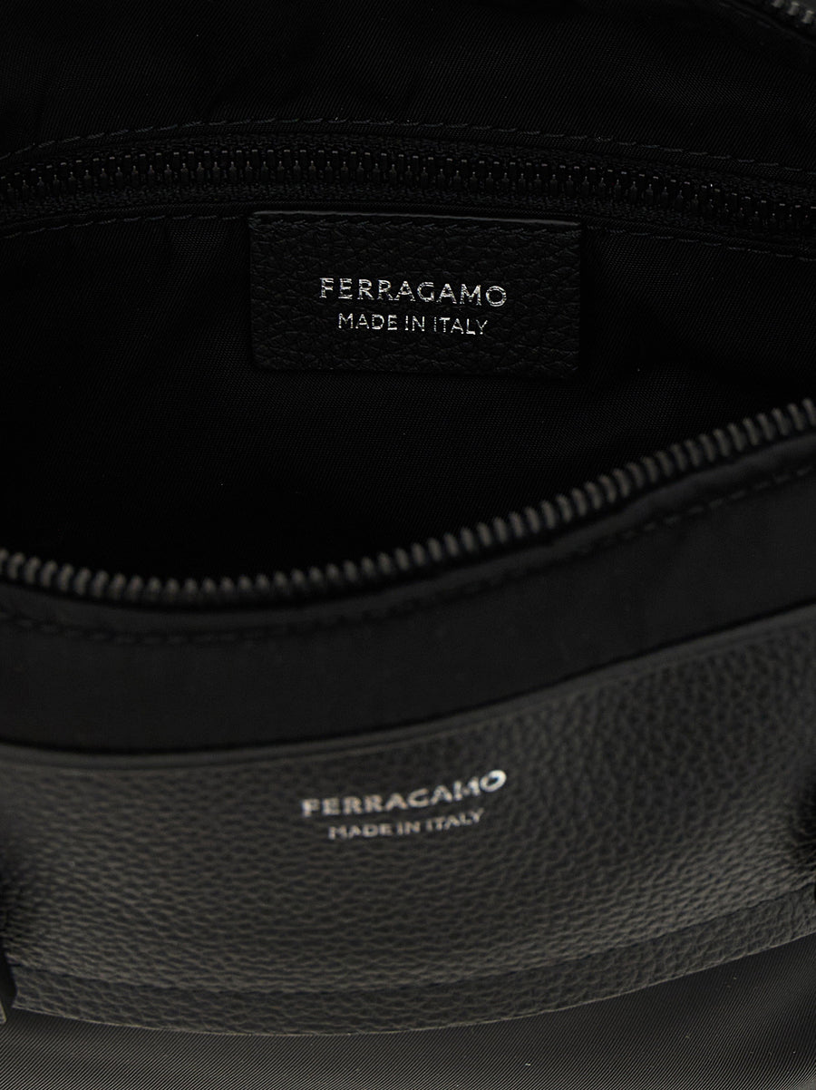 Ferragamo Twins Nylon Crossbody Bag For Men Compact City Carry With Leather Trim And Secure Zipper