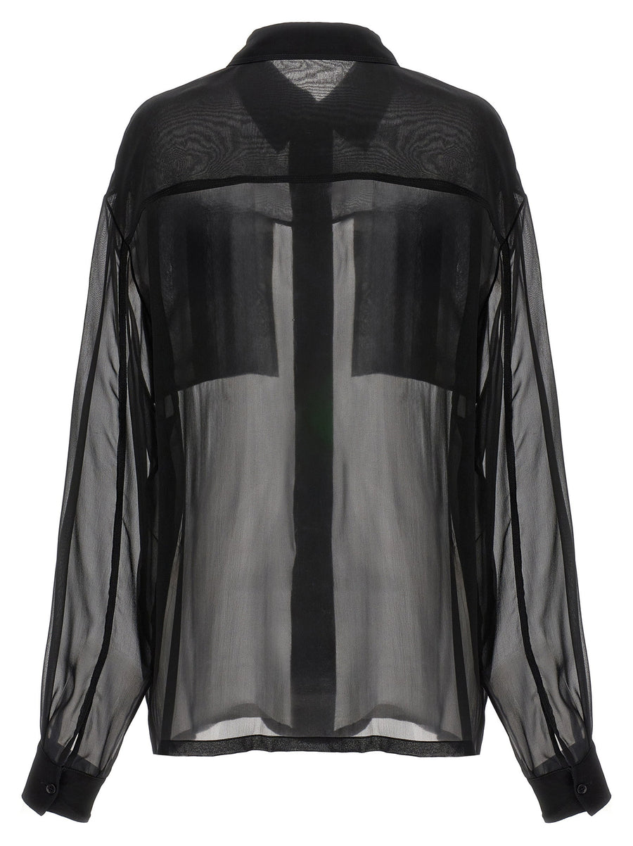 Saint Laurent Silk Muslin Shirt For Women 100 Percent Silk Semi Sheer With Front Pockets Luxury Versatile Style
