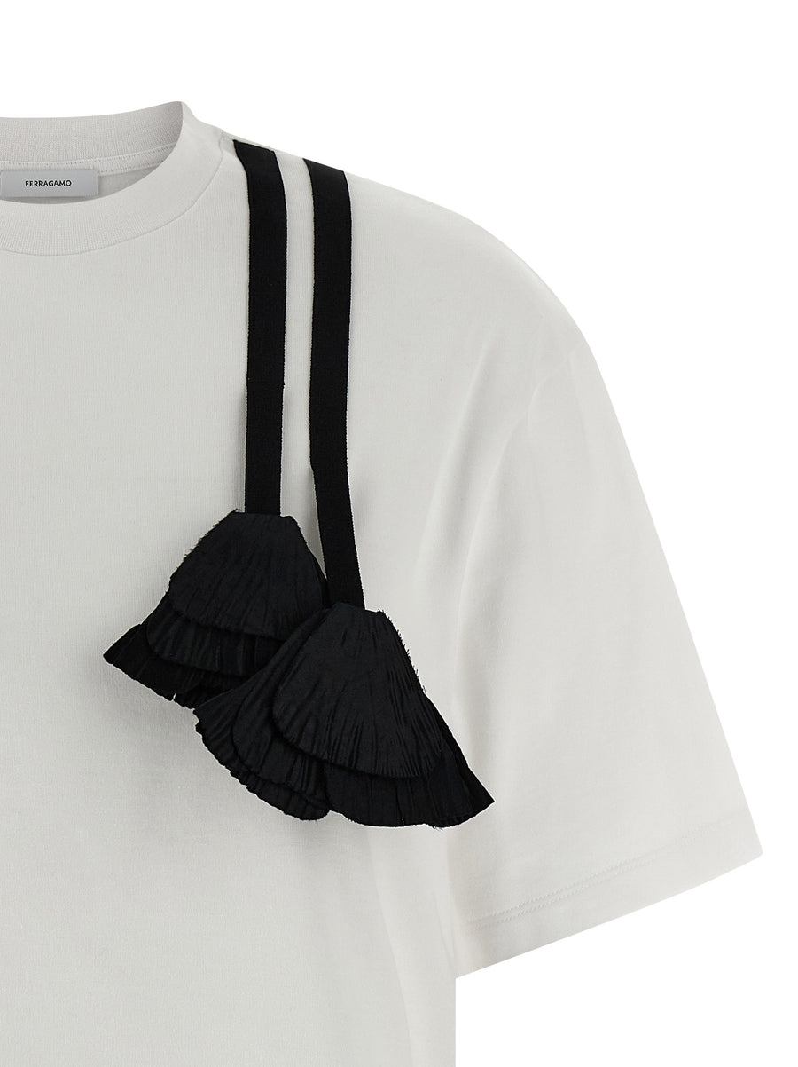 Ferragamo Floral Insert T Shirt For Women Premium Cotton With Front Embroidery Luxurious Everyday Wear