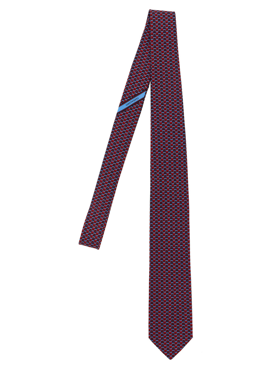 Ferragamo Gancini Print Silk Tie For Men Luxurious Jacquard Multicolor Neckwear Collection