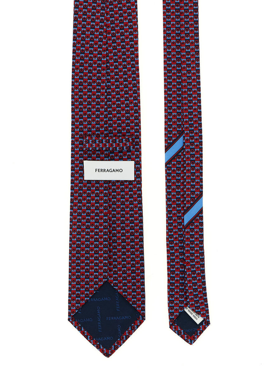 Ferragamo Gancini Print Silk Tie For Men Luxurious Jacquard Multicolor Neckwear Collection