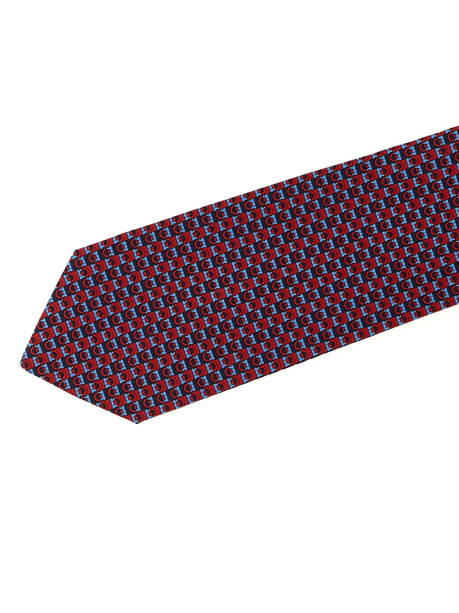 Ferragamo Gancini Print Silk Tie For Men Luxurious Jacquard Multicolor Neckwear Collection