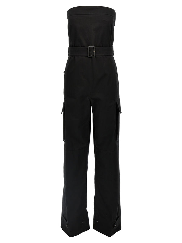 Saint Laurent Cassandre Bustier Jumpsuit For Women Sleek Versatile Black Cotton Drill