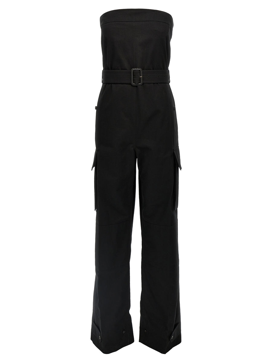 Saint Laurent Cassandre Bustier Jumpsuit For Women Sleek Versatile Black Cotton Drill