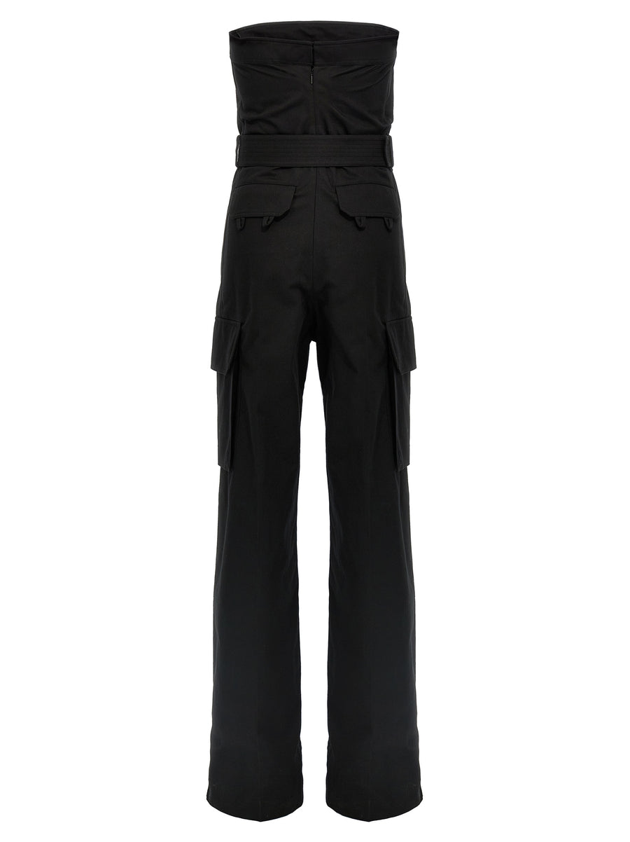 Saint Laurent Cassandre Bustier Jumpsuit For Women Sleek Versatile Black Cotton Drill