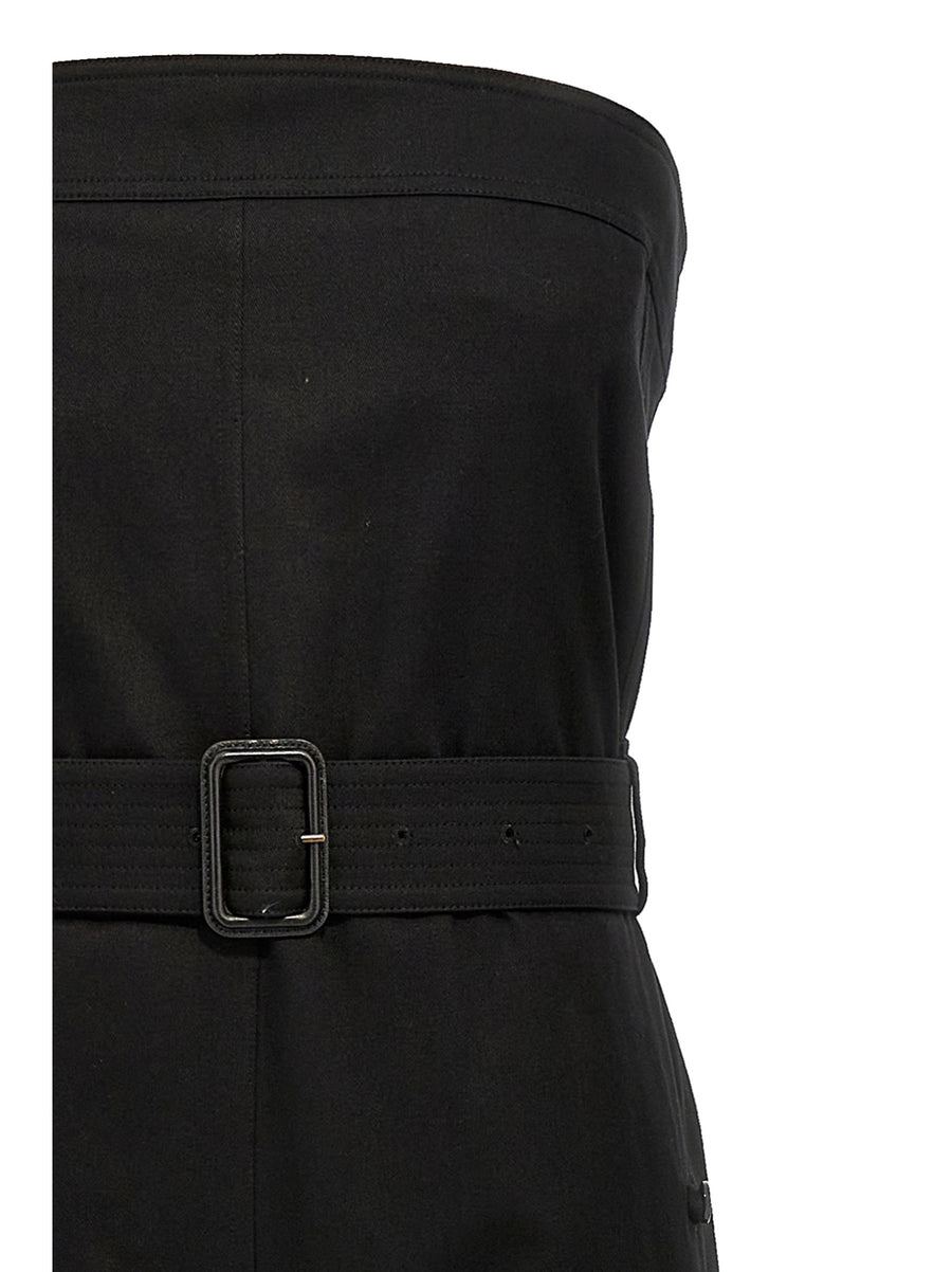 Saint Laurent Cassandre Bustier Jumpsuit For Women Sleek Versatile Black Cotton Drill