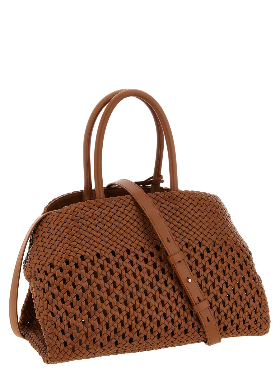 Ferragamo Hug Th S Handbag For Women - Woven Leather Structured Brown Calfskin Luxury