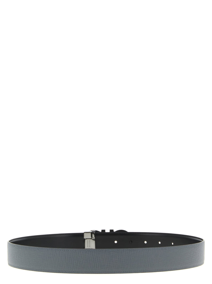 Ferragamo Gancini Reversible Belt Gray Black Calfskin Leather Buckle