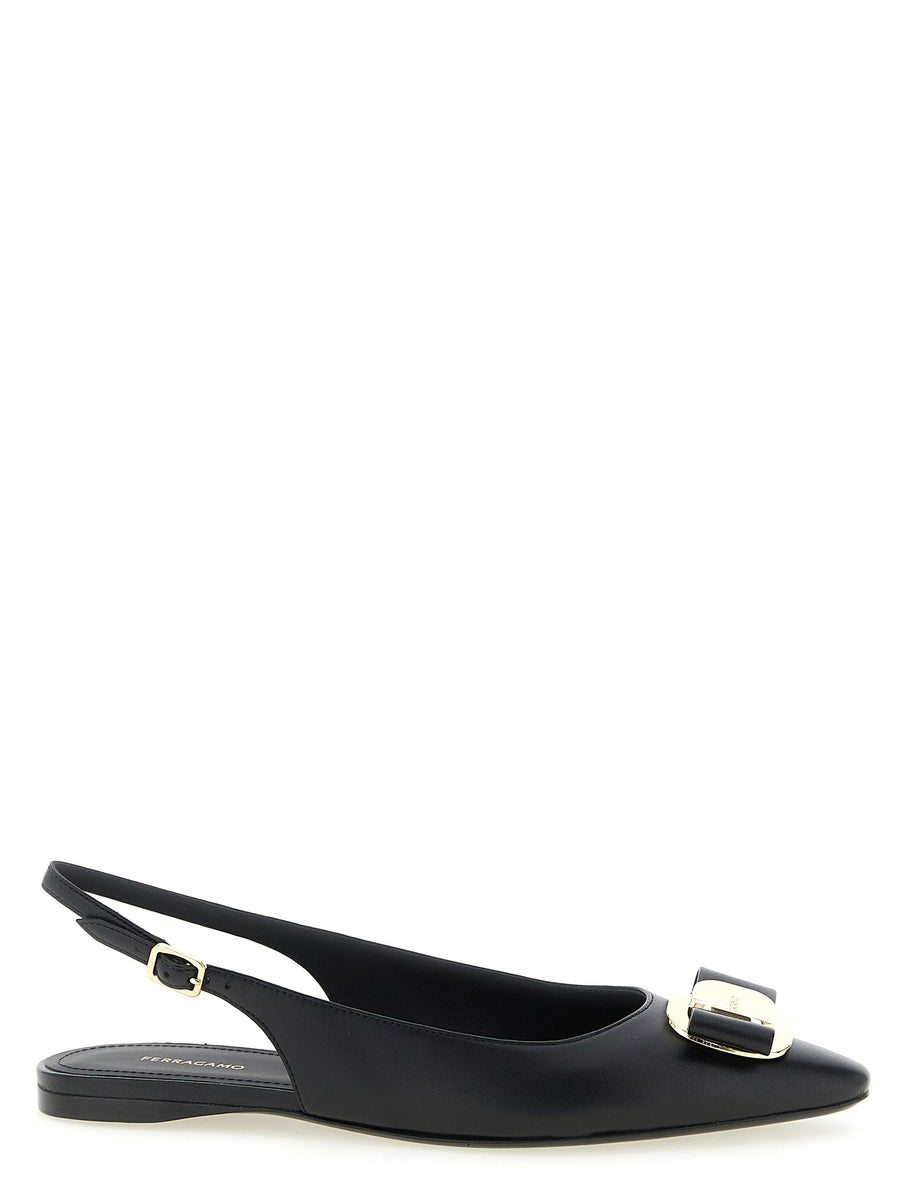Ferragamo Zelmy Slingback Flat for Women - Timeless Black Lamb Leather, Vara Plate, Versatile Everyday Wear