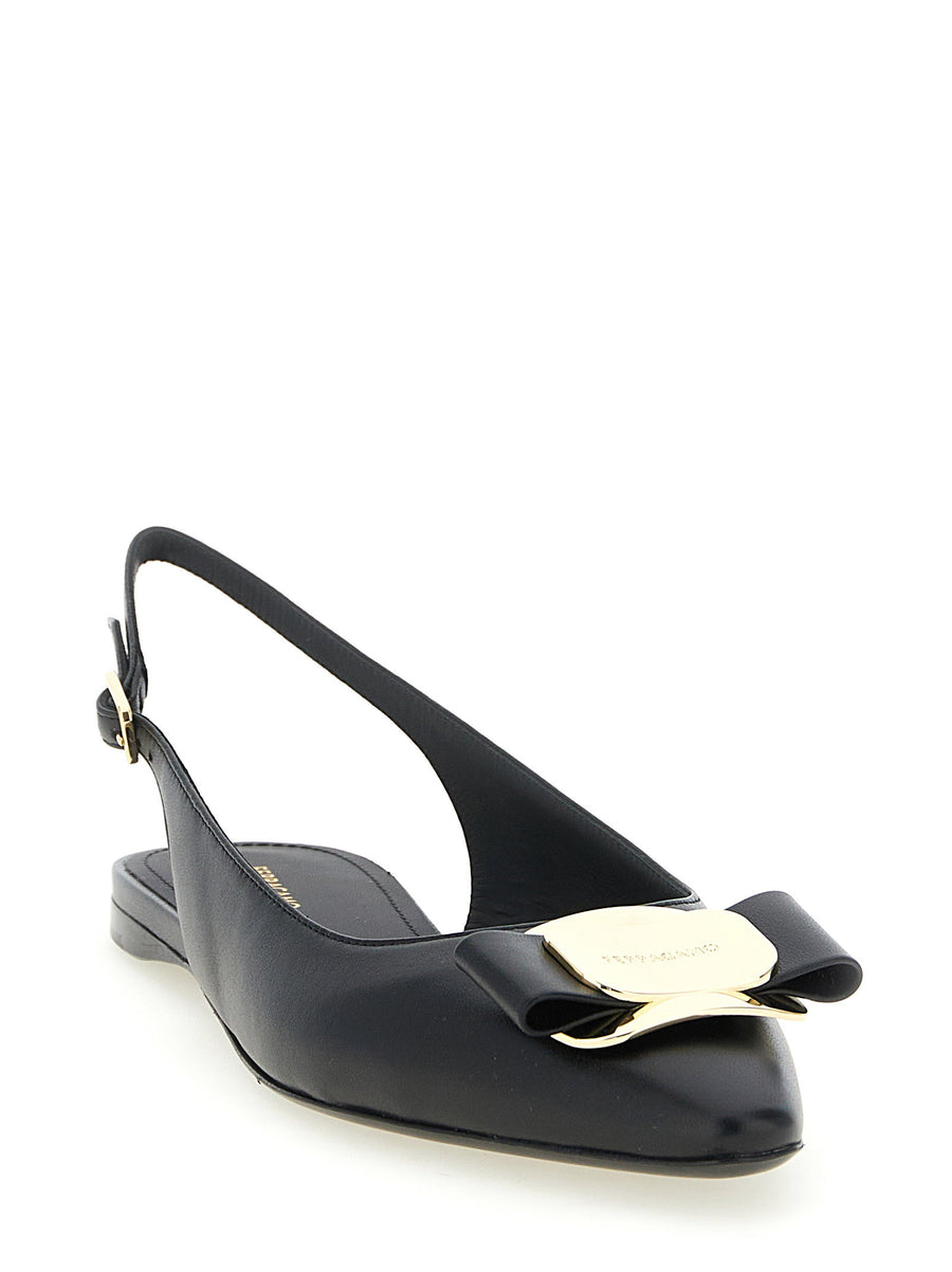 Ferragamo Zelmy Slingback Flat for Women - Timeless Black Lamb Leather, Vara Plate, Versatile Everyday Wear