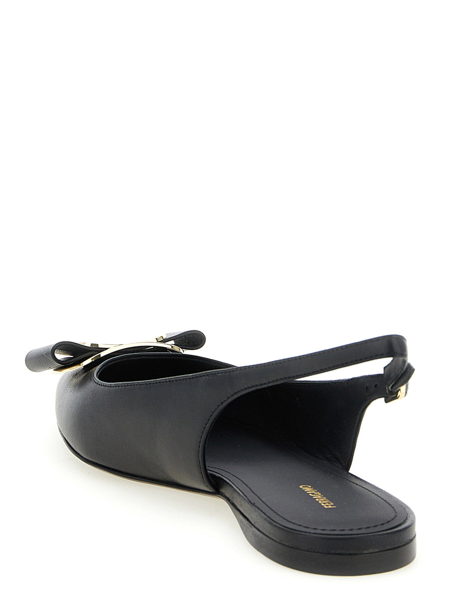 Ferragamo Zelmy Slingback Flat for Women - Timeless Black Lamb Leather, Vara Plate, Versatile Everyday Wear