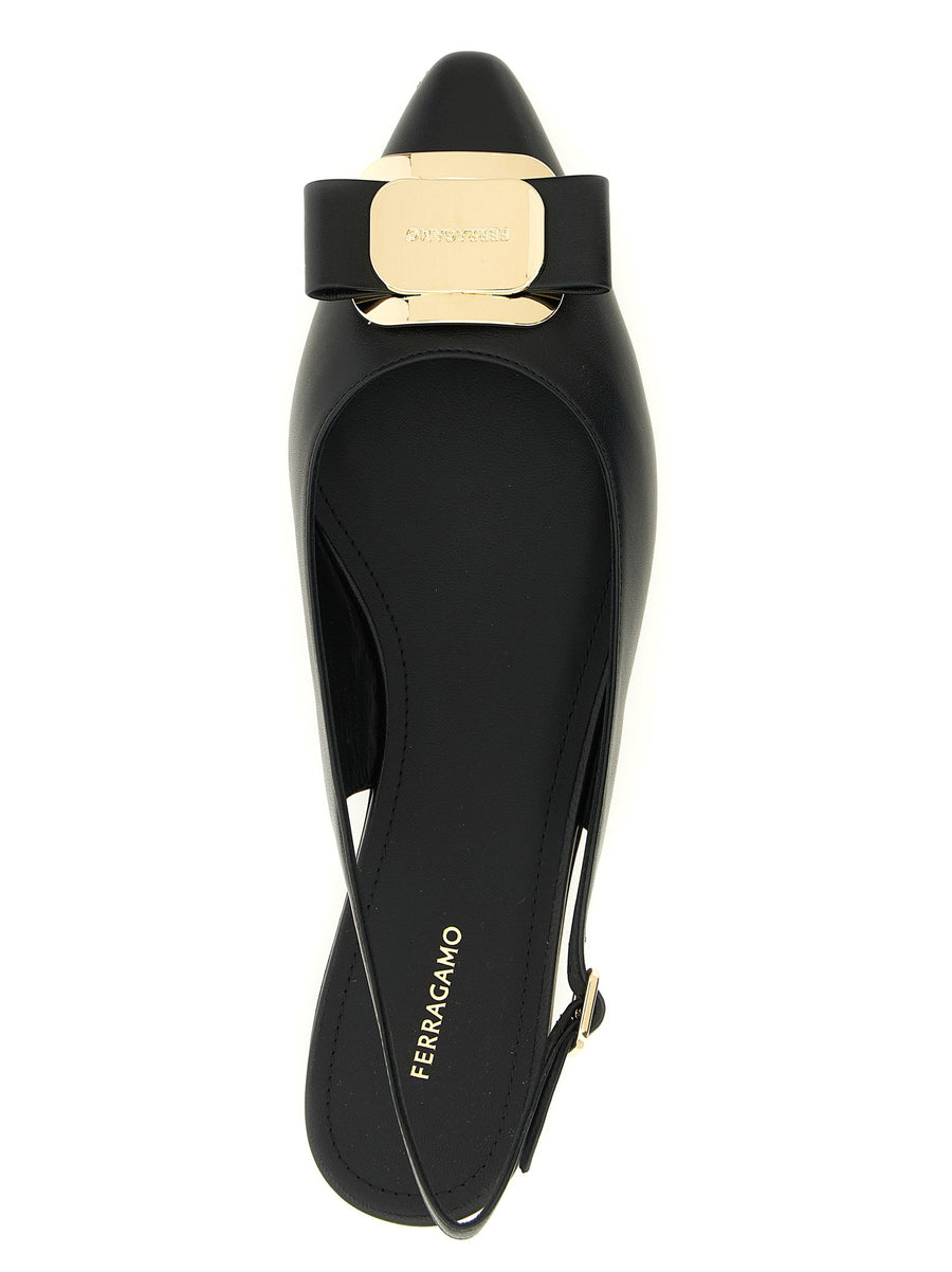 Ferragamo Zelmy Slingback Flat for Women - Timeless Black Lamb Leather, Vara Plate, Versatile Everyday Wear