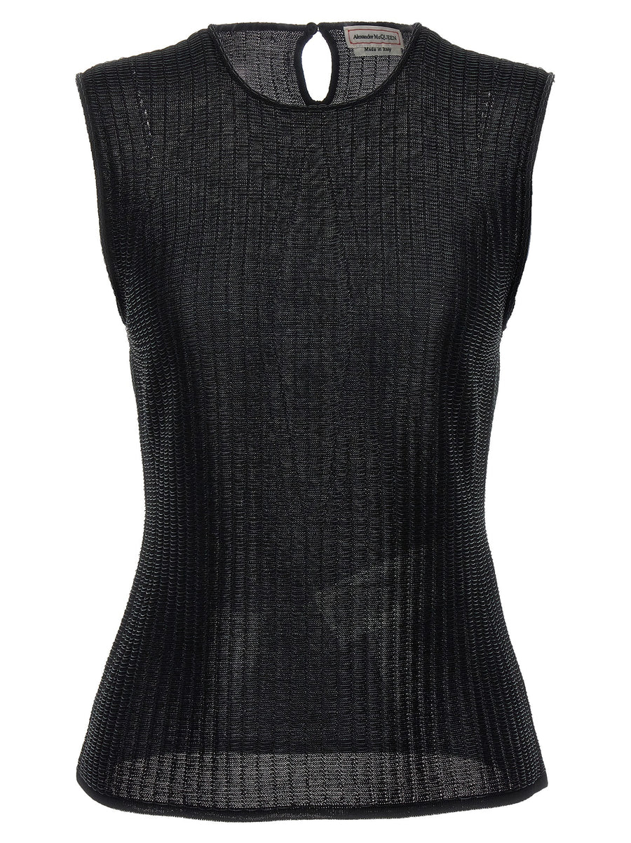 Alexander McQueen Armor Top Bold Contemporary Sleeveless Black Armor Inspired Texture for Women