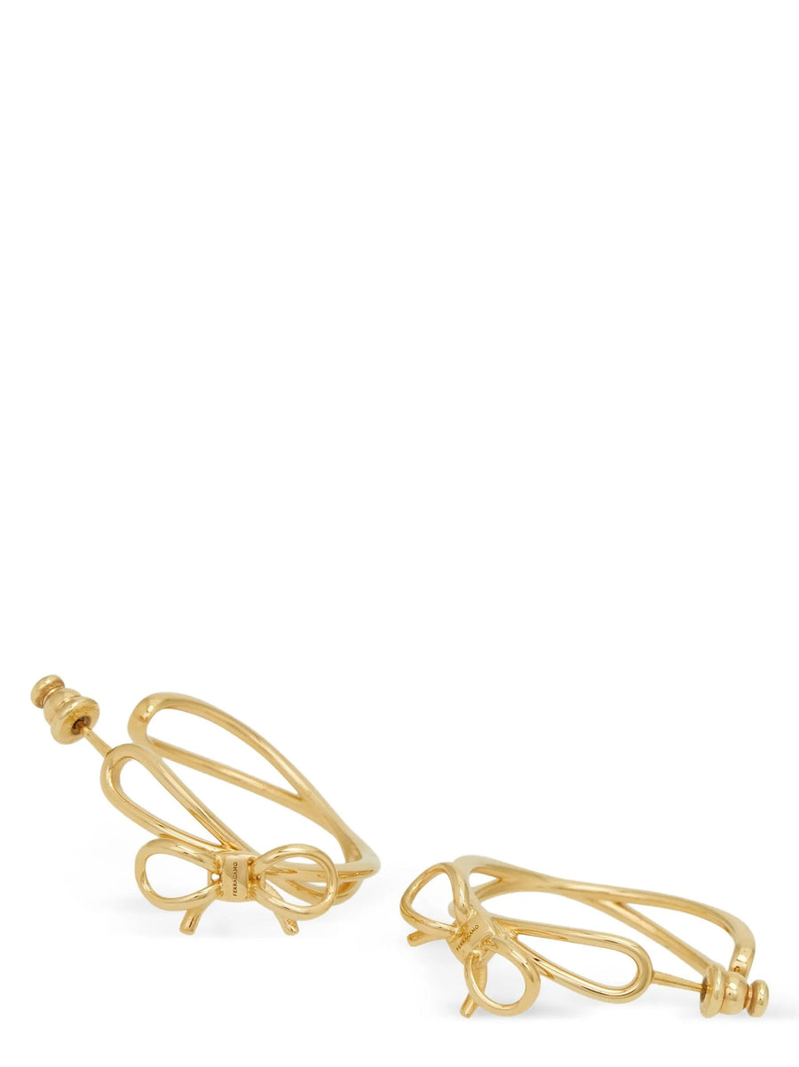 Ferragamo Bow Earrings Luxurious Versatile Gold Tone Brass Hoops with Bow Motif for Women Everyday Wear
