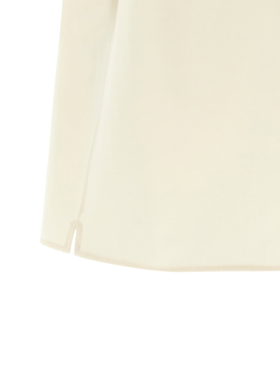 Ferragamo Gancini Shirt Beige Cotton Silk Blend Short Sleeve For Women