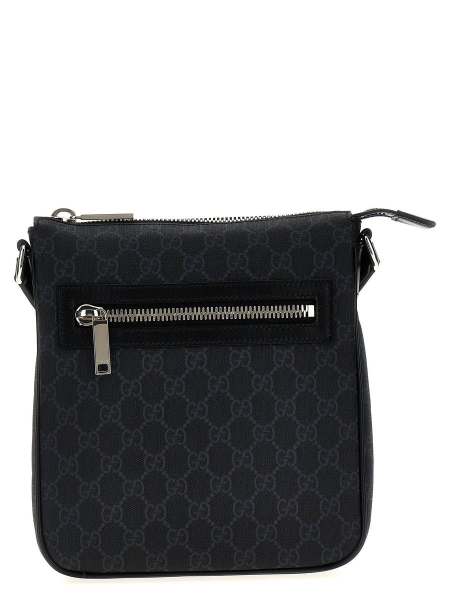 Gucci GG Supreme Crossbody Bag Black Leather Zip Closure Adjustable Strap