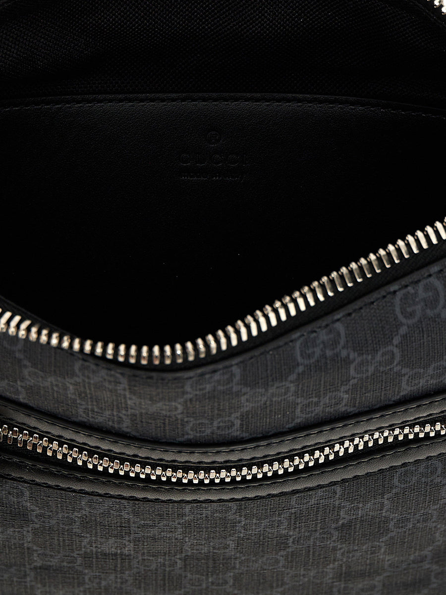 Gucci GG Supreme Crossbody Bag Black Leather Zip Closure Adjustable Strap