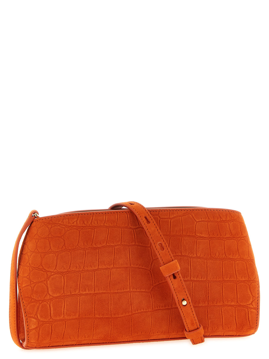 Ferragamo Hug Mini Crossbody Bag For Women, Orange Crocodile-Print Goat Leather, Compact Luxury