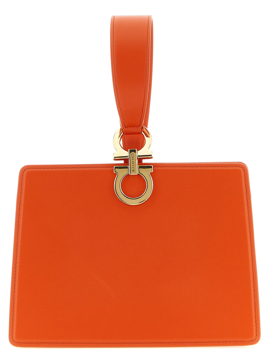 Ferragamo Mini Clutch Luxurious Orange Calfskin Wristlet With Bracelet Strap And Hidden Snap Closure For Women