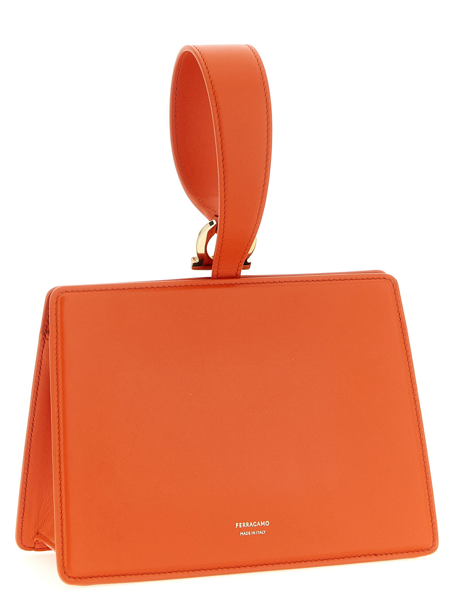 Ferragamo Mini Clutch Luxurious Orange Calfskin Wristlet With Bracelet Strap And Hidden Snap Closure For Women