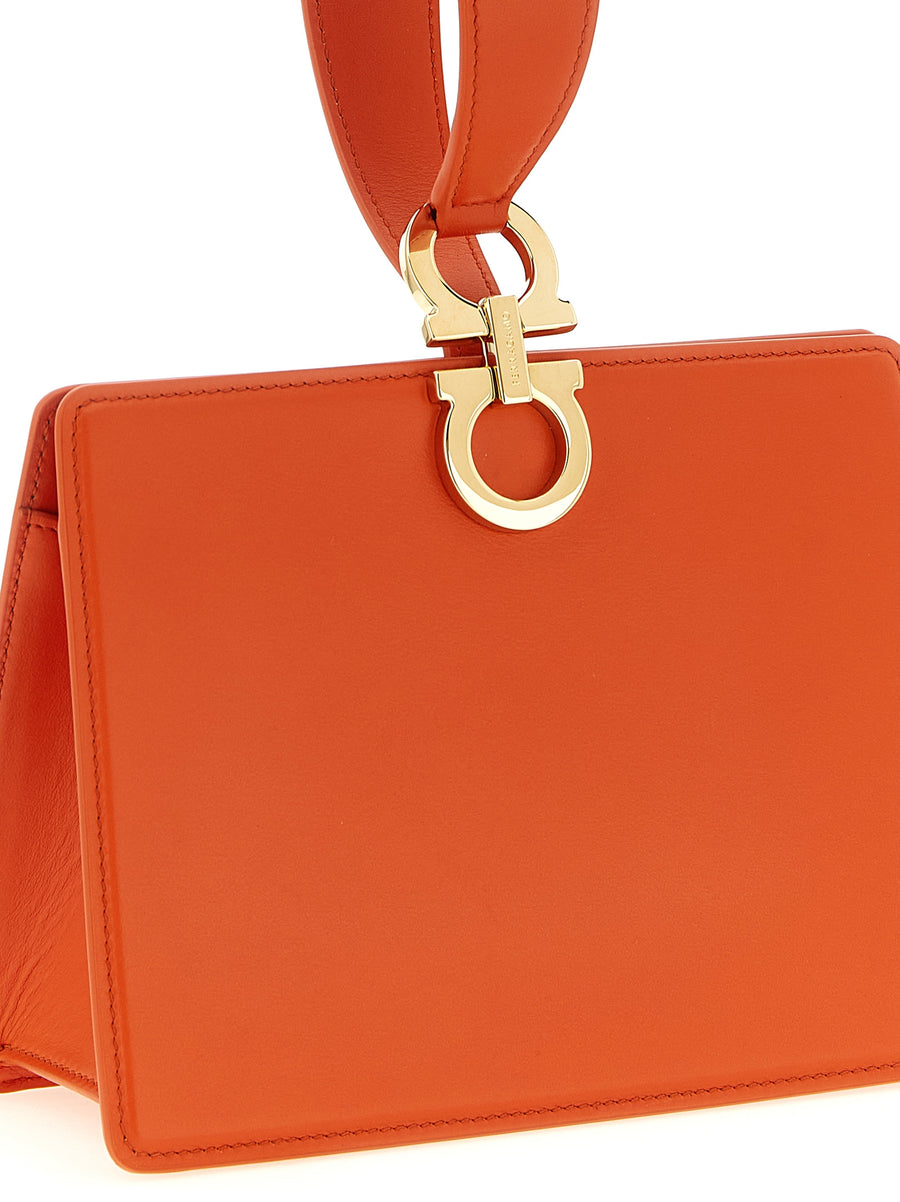 Ferragamo Mini Clutch Luxurious Orange Calfskin Wristlet With Bracelet Strap And Hidden Snap Closure For Women