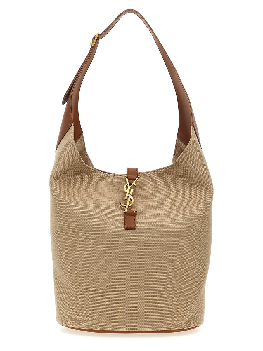 Saint Laurent Le 5 A 7 Hobo Shoulder Bag Beige Cotton Linen Luxury For Women Everyday Use