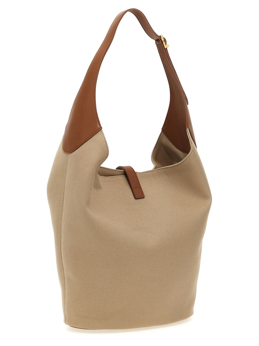 Saint Laurent Le 5 A 7 Hobo Shoulder Bag Beige Cotton Linen Luxury For Women Everyday Use