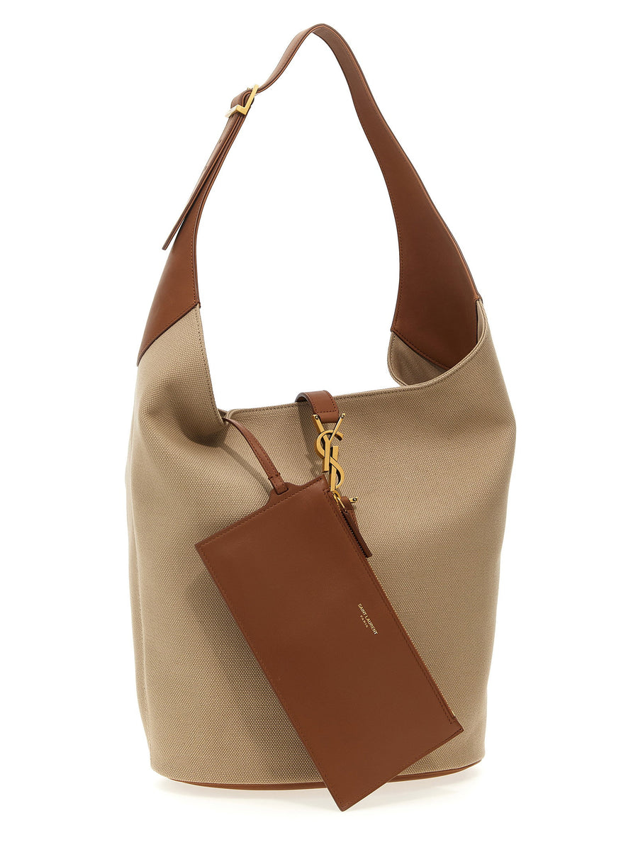 Saint Laurent Le 5 A 7 Hobo Shoulder Bag Beige Cotton Linen Luxury For Women Everyday Use
